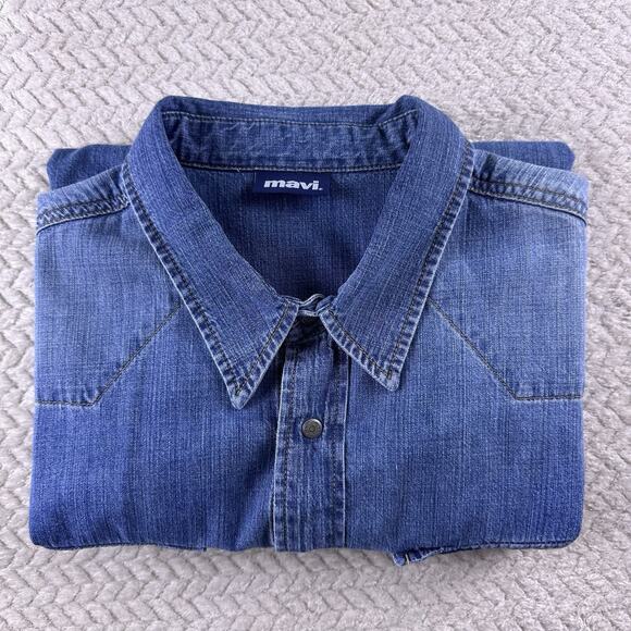 Mavi Unisex Denim Snap Shirt “John” Blue Long Sleeve Size Large- Long‎ Sleeve - Picture 14 of 14